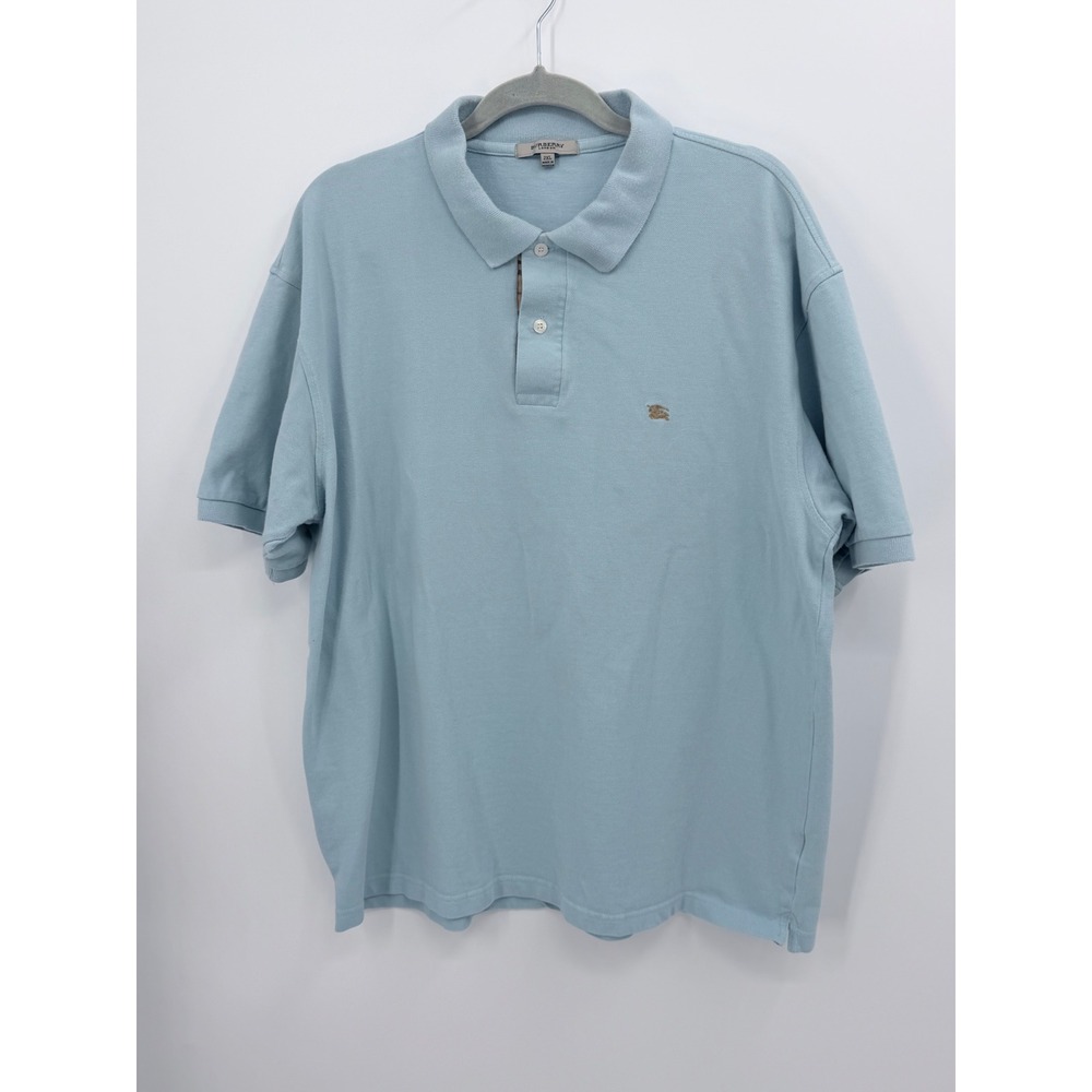 Burberry Polo Shirt Mens 2XL Blue Nova Check Placket Short Sleeve Pique